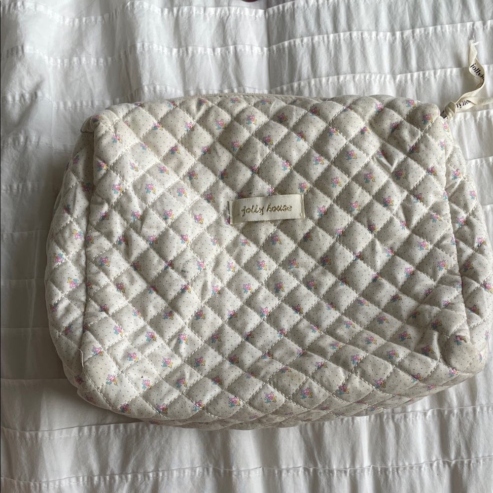 Cream Quilted Cosmetic Bag